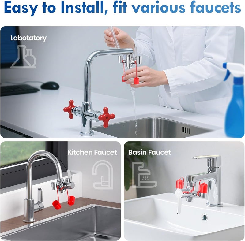 KroBer Faucet Mounted Eye Wash Station with Cover - Emergency Eye Wash Unit Eye Wash Kit for Lab, Factory, Industry Site, Office and Home, 5X Faucet Adapters - 1X Note Card-1X Warning Post - Image 5